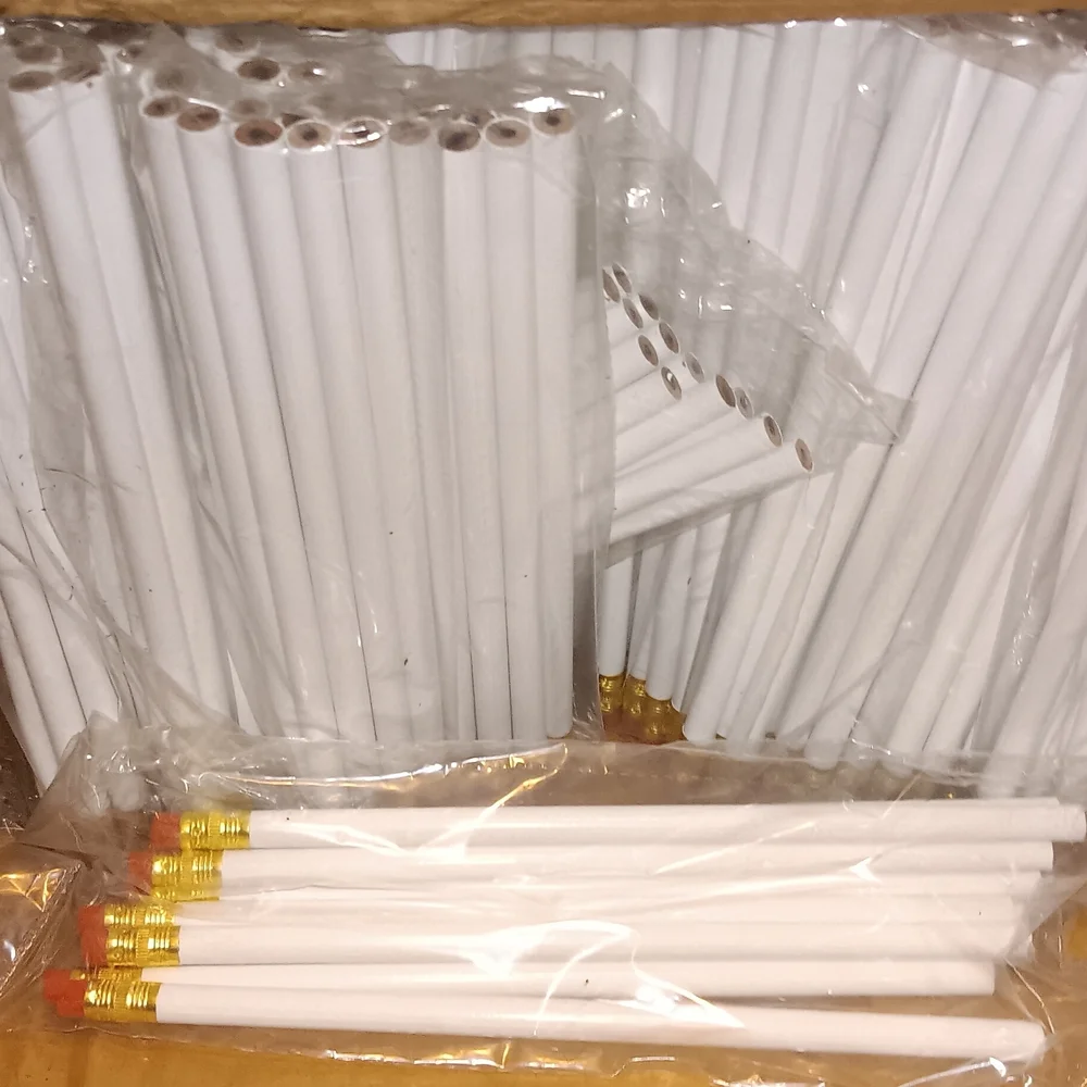 60 Pieces White Wood Pencil with Gold Ferrule and Red Eraser